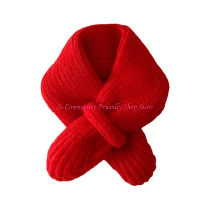 85AE Trendy Children Scarf Solid Color Autumn Winter Knitted Scarf Fashionable Scarf