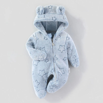 Autumn Winter Kids Boys Romper Star Jacquard Newborn Babys Girls Bodysuit Warm Velvet Hooded Zipper Infant Girls Jumpsuit Outfit
