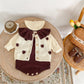 Autumn new 0-3 year old baby clothing for female babies, lotus leaf collar handmade heart knitted long sleeved jacket+jumpsuit