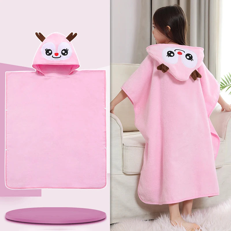 Kids Poncho Towels Hooded Bathrobe - Cotton Absorbent for Baby Shower, Height 80-170cm Boys Girls Children Cartoon Swim Bathing