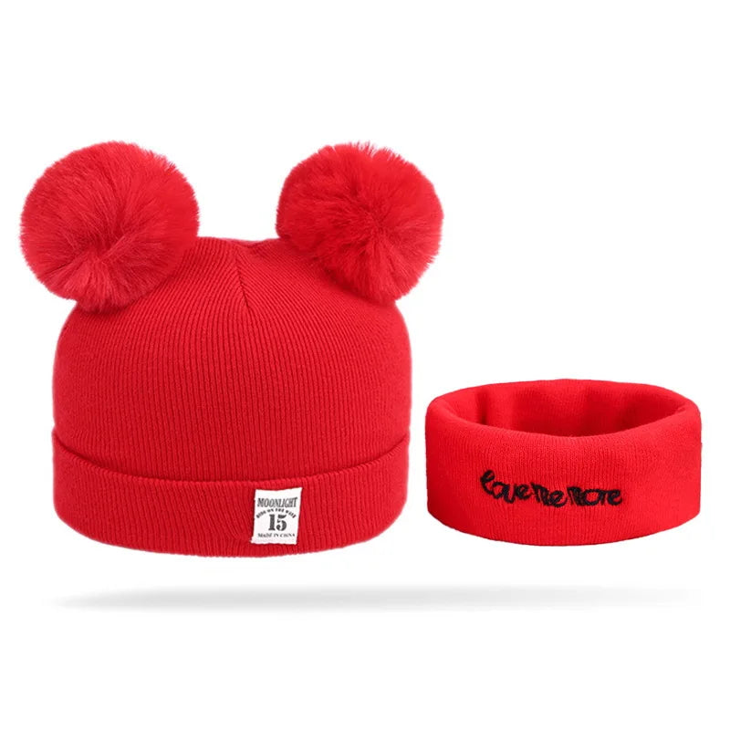 Cute Bear Ear Wool Baby Hat and Scarf Winter Set