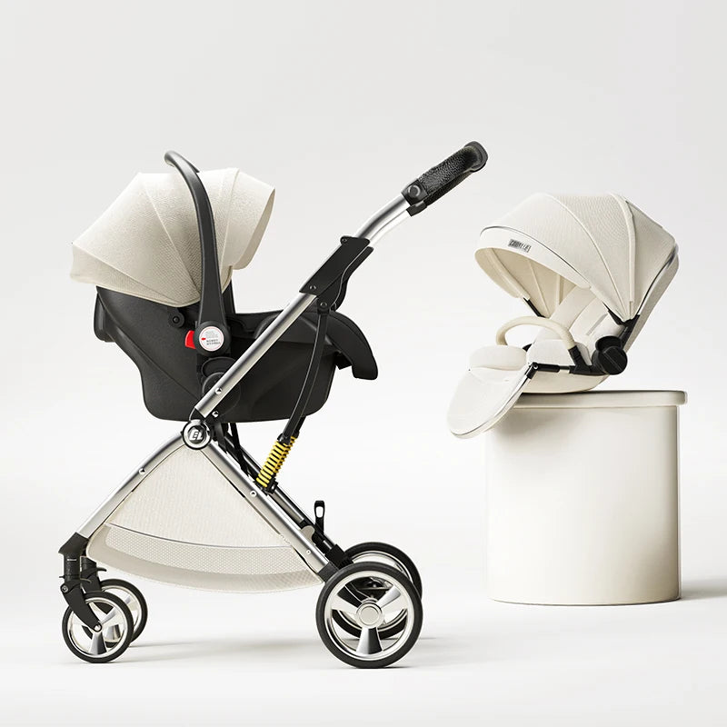 Luxurious Light High Landscape Baby Stroller Egg-shaped Seat for Newborn One Hand Recline Pushchair Pram Compact Size
