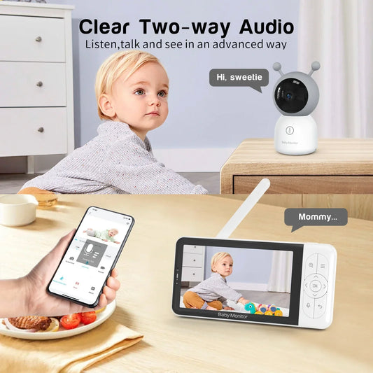 B6ts Baby Monitor HD 1080P 5Inch 2KP WIFI Dual Mode Baby Automatic Night Vision Monitor App and Monitor Control Baby Care Device