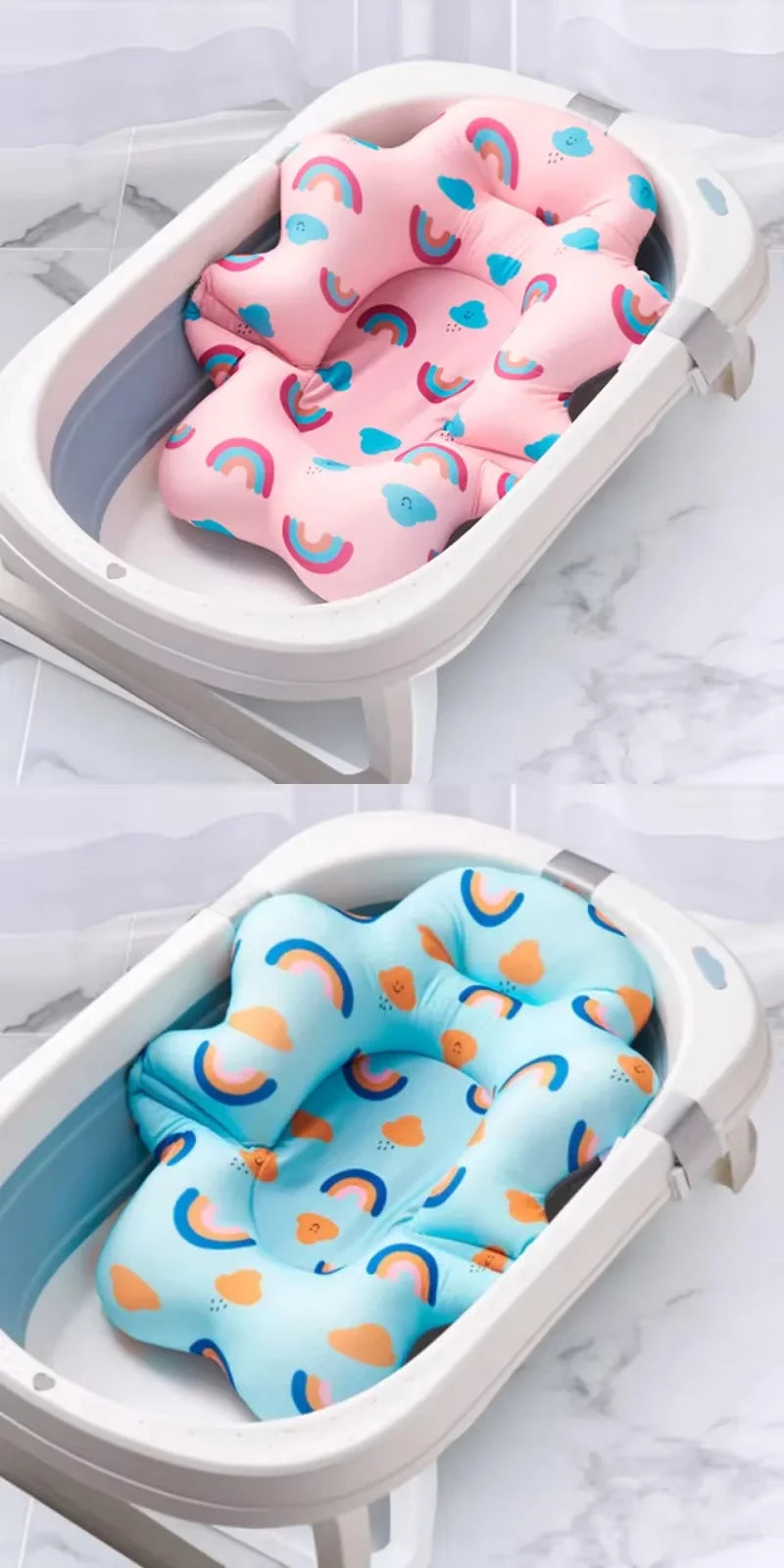 Baby Bath Seat Support Mat Foldable Baby Bath Tub Pad Chair Newborn Bathtub Pillow Infant Anti-Slip Soft Comfort Body Cushion