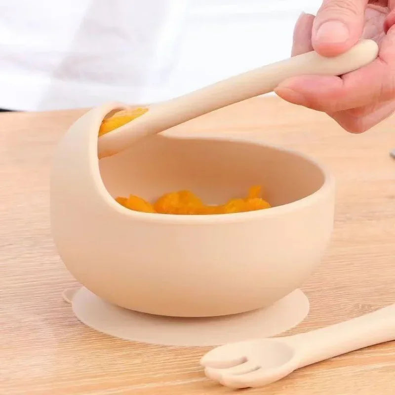 Ensemble repas pour tout-petit – Bol, cuillère et fourchette en silicone antidérapant