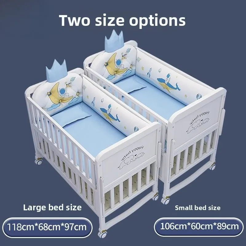 Luxury Solid Wood Baby Crib Multifunctional Convertible Bed with Bassinet Wheels Nest Bed  Wooden Convertible Baby Crib Movable