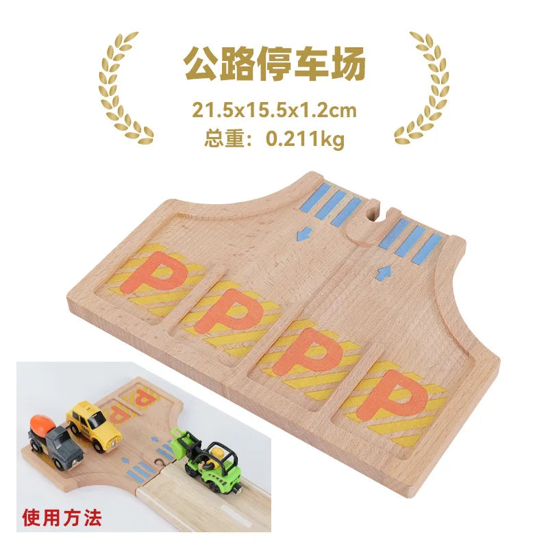 Wooden Train Track Racing Railway Street Sign Toys Bridge Tunnel Track Accessories Wood Tracks Creative Toys For Children Gift