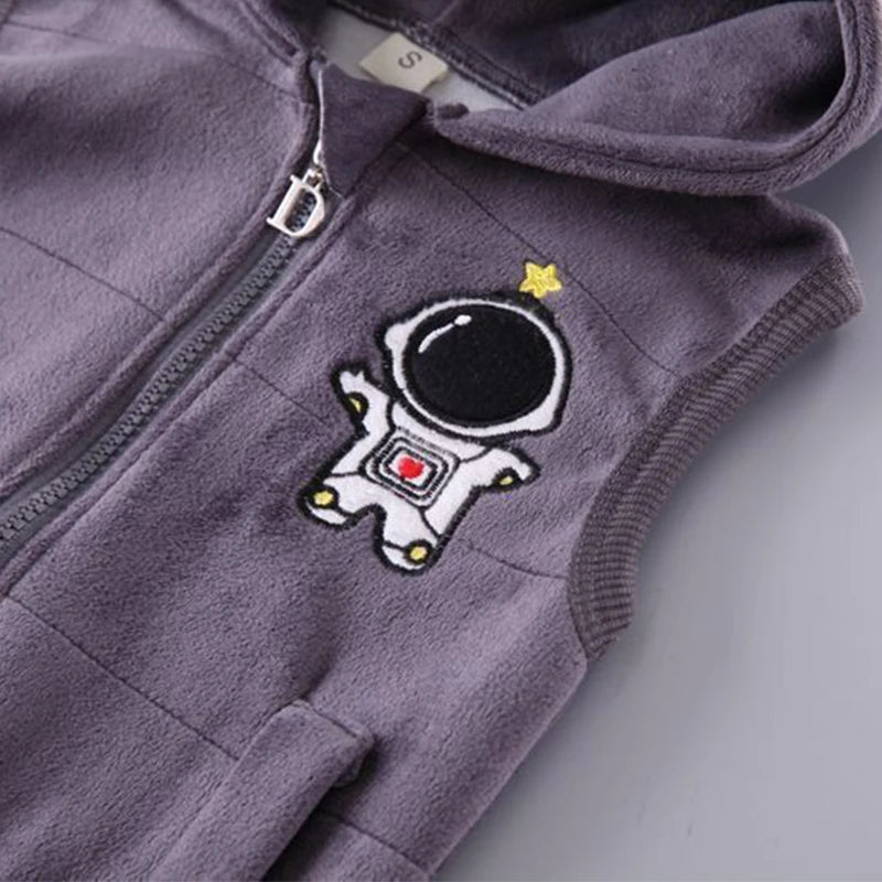 Baby Boys 3PCS Autumn/Winter Set – Fleece Astronaut Vest, Coat & Pants