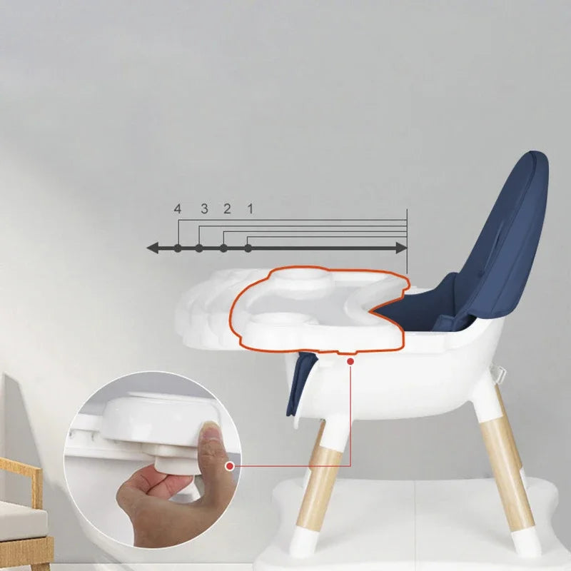 5-in-1 Baby feeding Chair for  to Toddler 4-Position Adjustable Wooden Eating Highchair with Seat Cushion Kids Chair
