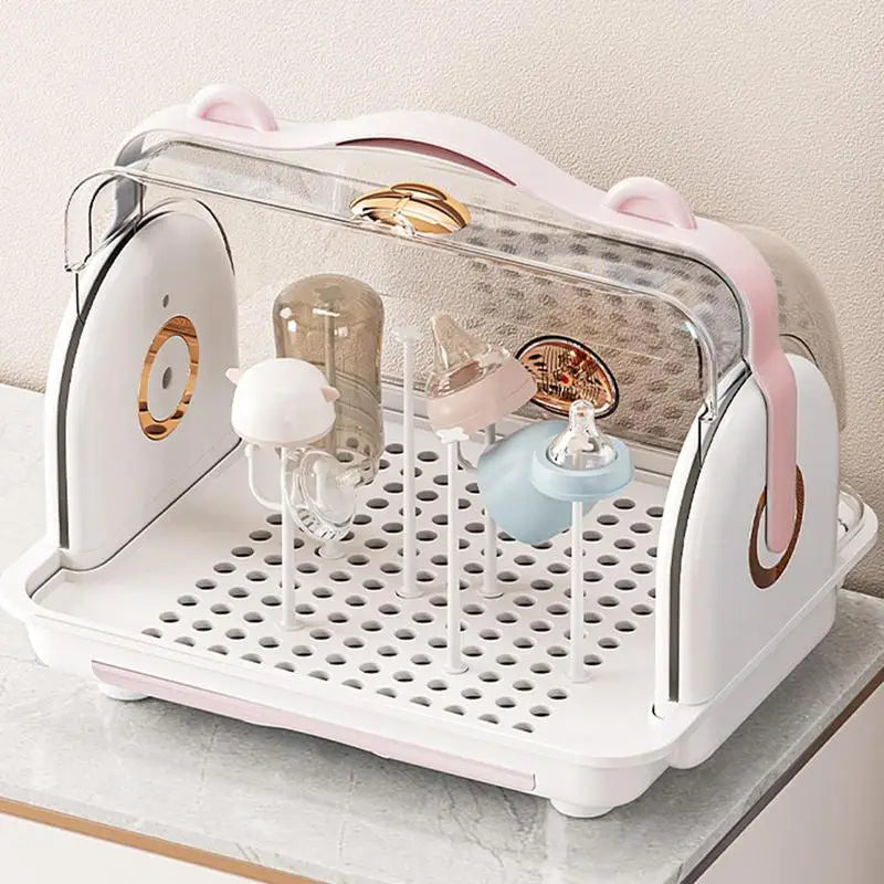 Baby Feeding Cup Holder Sterilizer Dryer With Easy-Carry Handle Dustproof Lid Drying Rack For Home Baby Stuffs Cutlery Storage