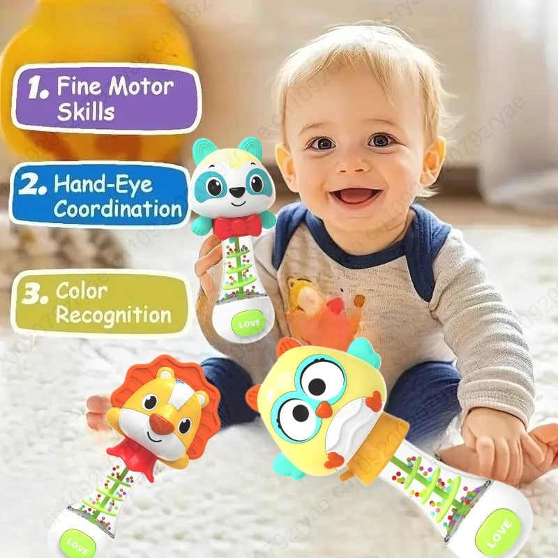 Cute Handheld Interactive Rattle Early Learning Toy for Infants, Enhances Grip & Motor Skills, Promotes Visual with Music Toy