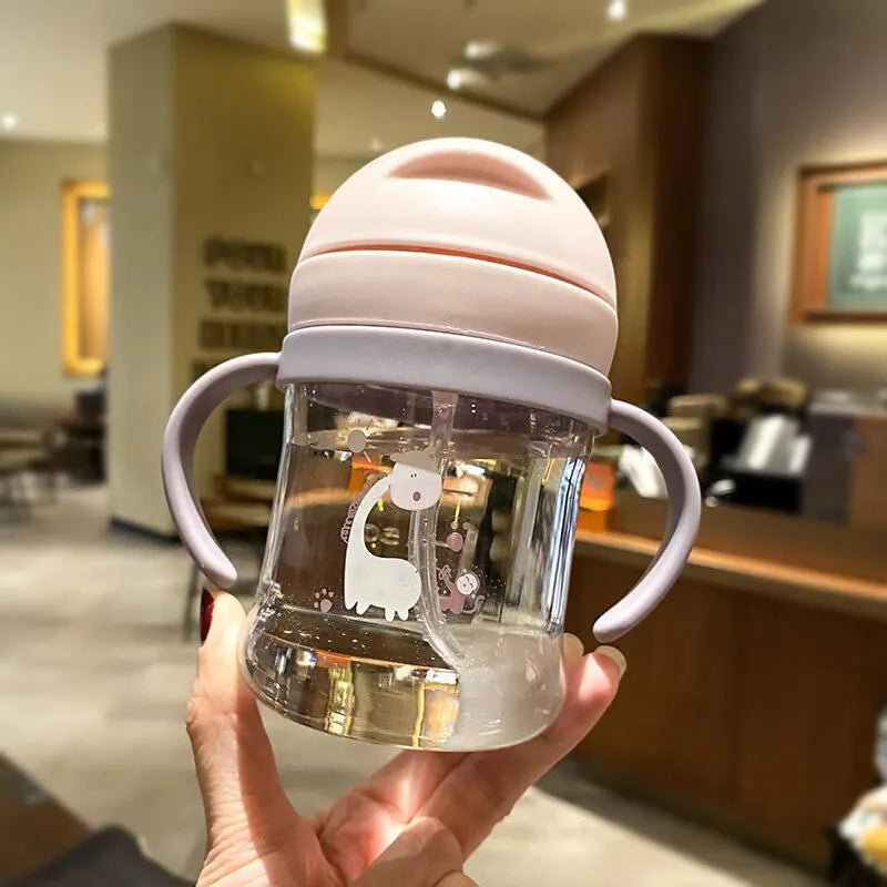 250ml Baby Drinking & Feeding Bottle – Wide Handle with Pink Straw