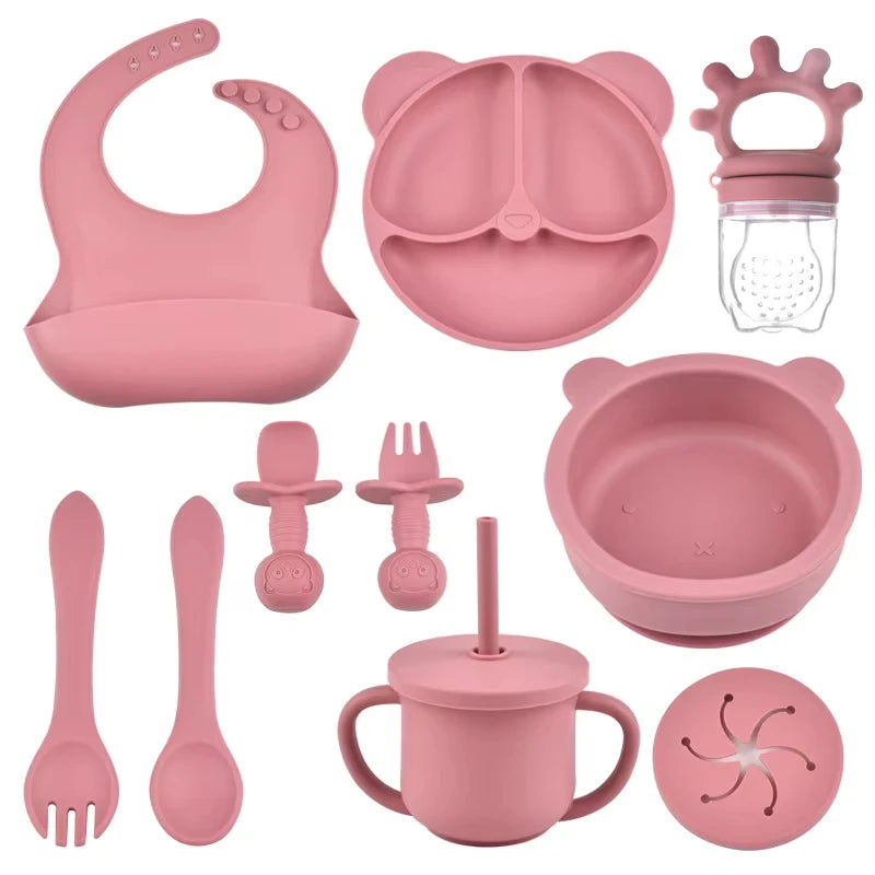 Infant Feeding Essentials – 9PCS Silicone Feeding Kit with Bib