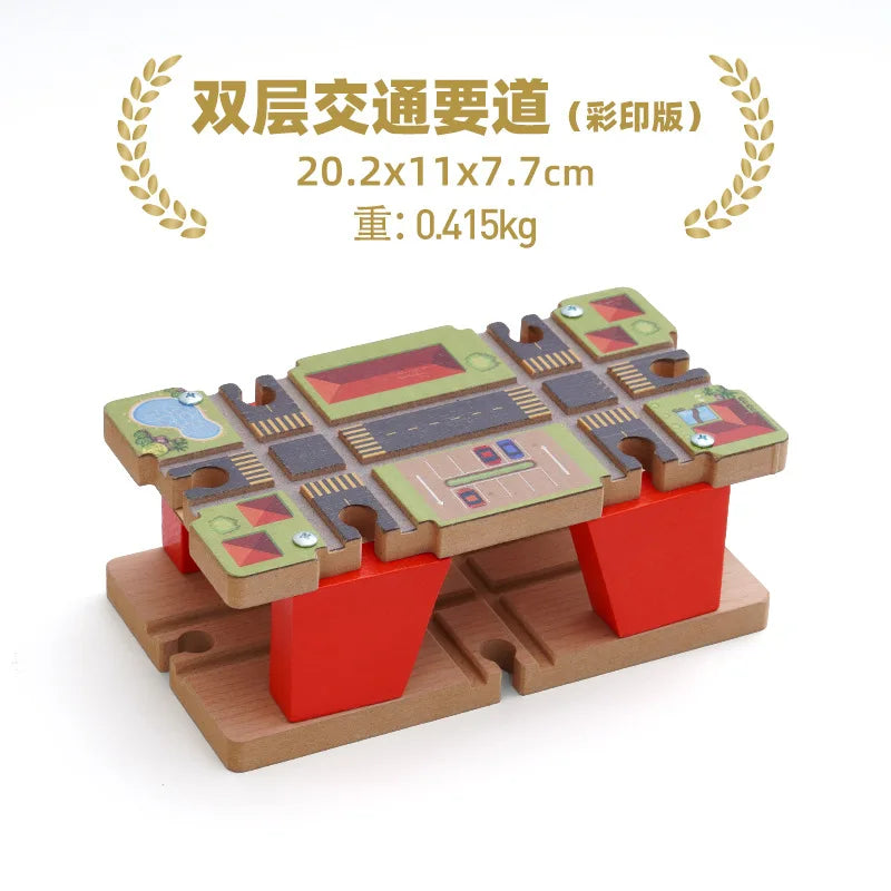 Wooden Train Track Racing Railway Street Sign Toys Bridge Tunnel Track Accessories Wood Tracks Creative Toys For Children Gift