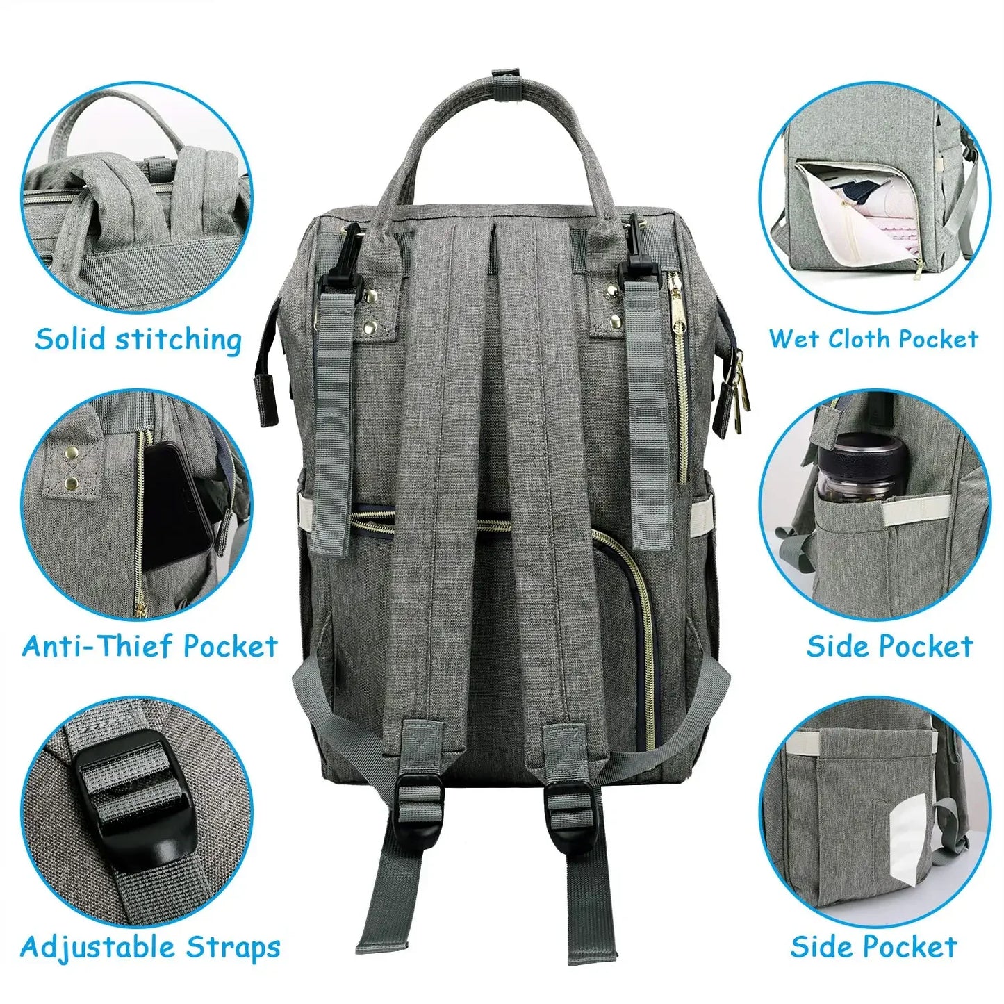 Mummy Diaper Backpack – Large Capacity, USB, Waterproof