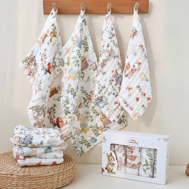3pc/5pc Baby Towel Set Cotton 6 Layer Guaze Newborn Burp Cloths Baby Drool Face Towel Super Soft Muslin Squares Baby Care