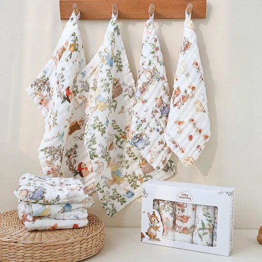 3pc/5pc Baby Towel Set Cotton 6 Layer Guaze Newborn Burp Cloths Baby Drool Face Towel Super Soft Muslin Squares Baby Care