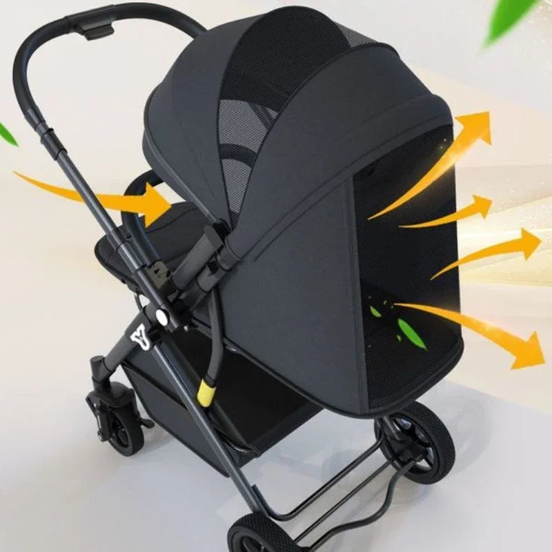 Ultra-light Four-wheel Baby Stroller Can Sit or Lie Down High-view Simple Baby Stroller Two-way Foldable Children's Stroller