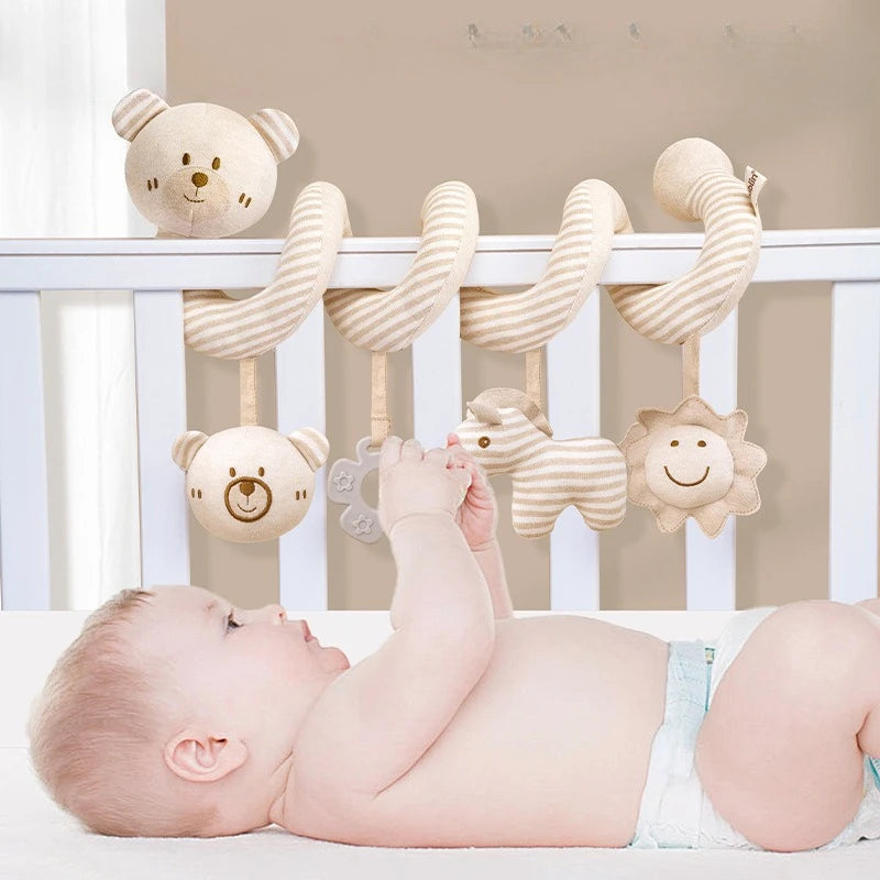 Car Seat Infant Baby Spiral Activity Hanging Toys Stroller Bar Crib Bassinet Mobile with Mirror BB Squeaker and Rattles Gift New