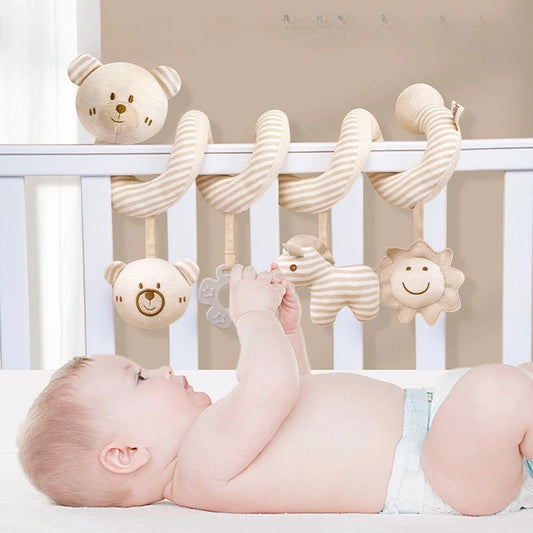 Car Seat Infant Baby Spiral Activity Hanging Toys Stroller Bar Crib Bassinet Mobile with Mirror BB Squeaker and Rattles Gift New