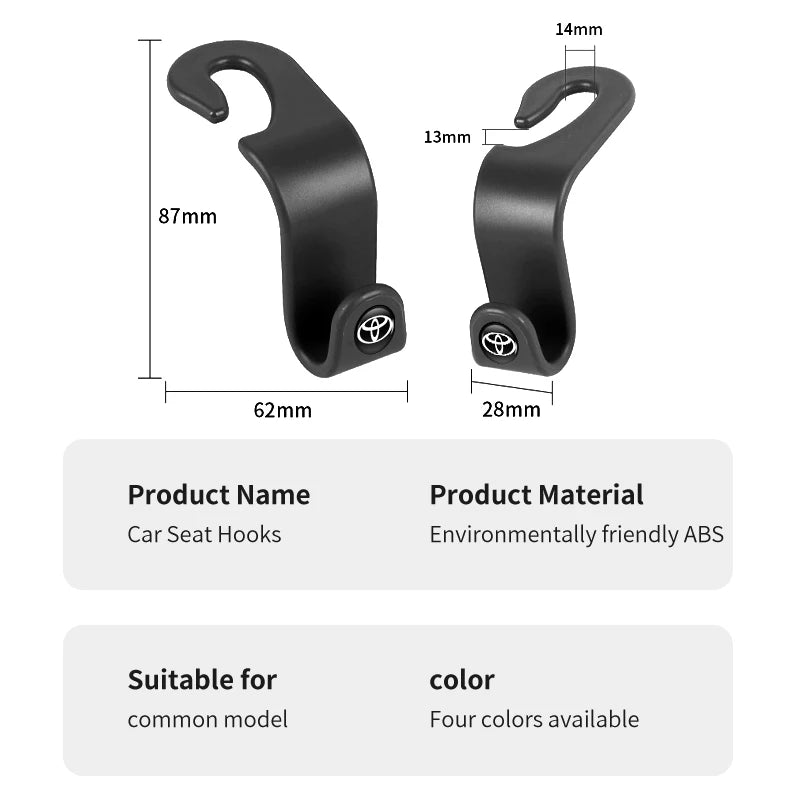 Car Logo Seat Hook Multi-function Seatback Storage Hanger Accessories For Toyota Gazoo Racing Crown Corolla YARIS L Auris Hilux