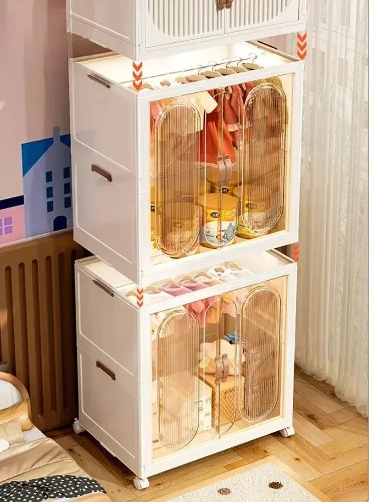 Children's Wardrobe Bedroom Closet Cabinet Baby Storage Box Toy Clothes Organizer Locker Folding Sorting Partition Wardrobe