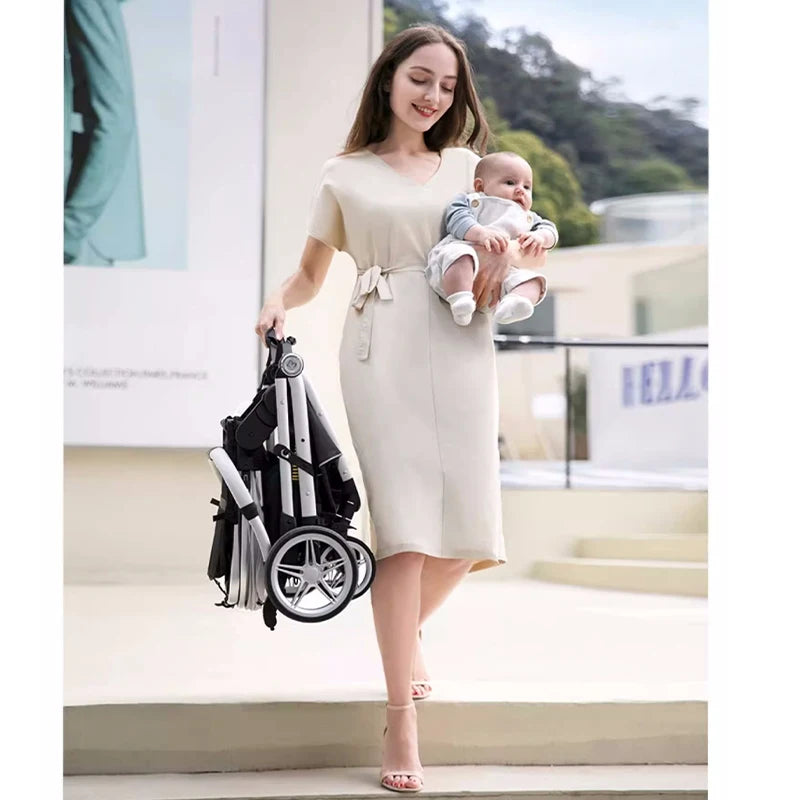 Luxurious Baby Stroller 3 in 1 Can Sit Can Lie Baby Pram Portable Baby Travel System Baby Pushchair for Newborn