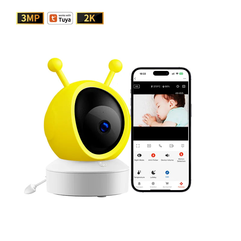 Tuya WIFI remote control Bluetooth connection 2K 3MP monitoring camera one-click call indoor security two-way call baby monitor