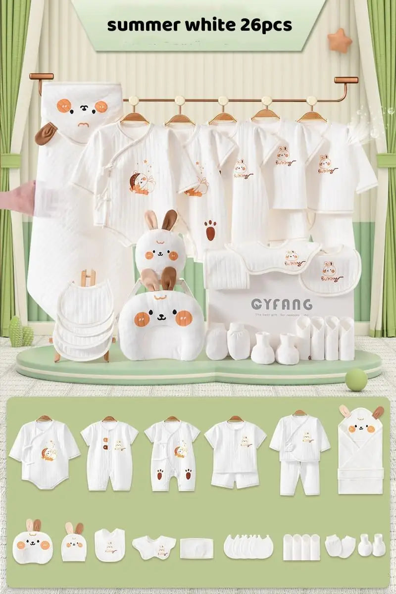 Summer Bunny Newborn Clothes Set – 20–26PCS Cotton Outfit for Boys & Girls