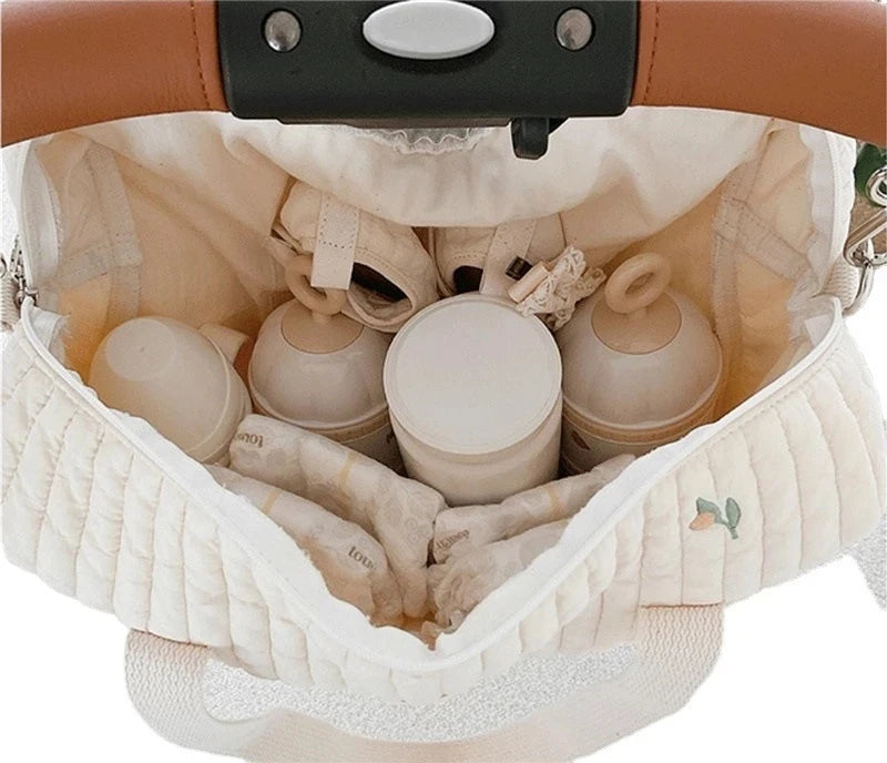 Korean Style Quilted Diaper Bag – Embroidered Mummy Shoulder Organizer