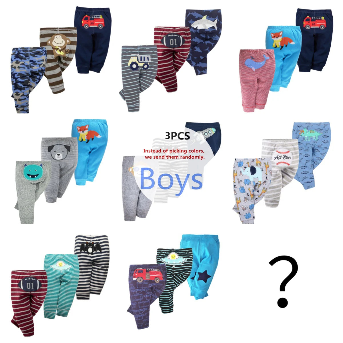 3-Piece Baby Pants Set – Soft 100% Cotton Cartoon Leggings (0–3Y)