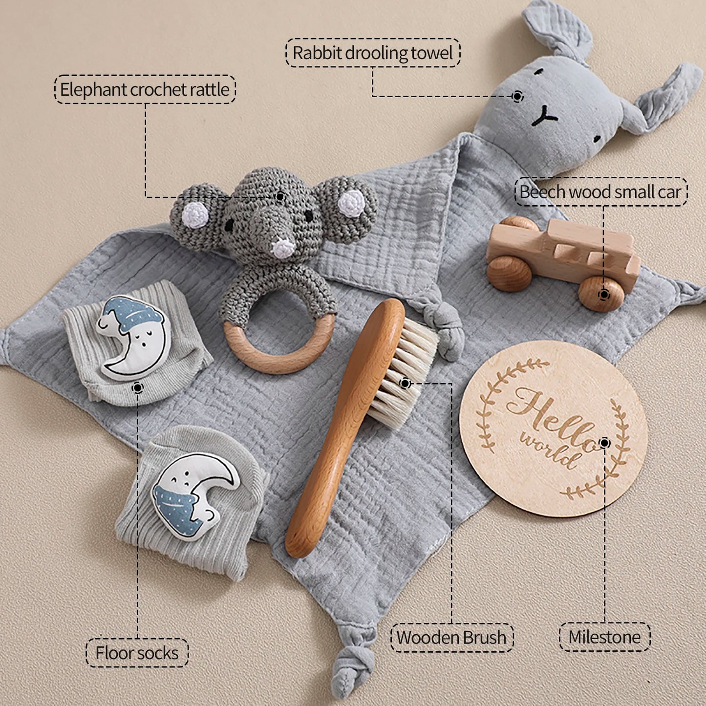 7-Piece Newborn Baby Gift Set – Double-Sided Blanket, Rattle & Bath Essentials