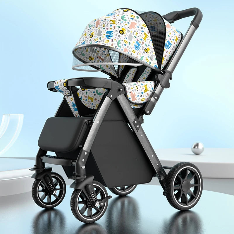 2-in-1 Reversible Lightweight Stroller with Convertible High-view Seat and Foldable Compact Design for Newborns and Toddlers