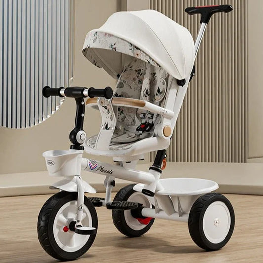 Premium Baby Tricycle 1-6 Years Old Kids Parent Push Handle Large Seat Adjustable Canopy Safety Belt Ride Outdoor Stroller Bike