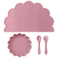 Wholesale BPA Free Silicone Baby Feeding Set 4 Pcs Cartoon Shapes Place Mat Soft Spoon Fork For Kids Newborn Weaning Tableware